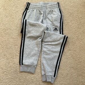 Adidas Kids Gray Joggers with Black Stripes